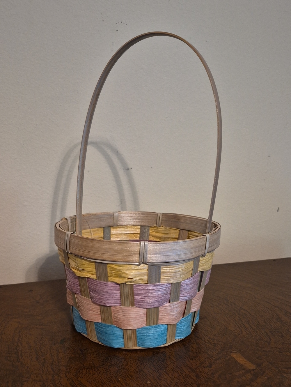 Pastel Multicolor Woven Decorative Basket with Handle